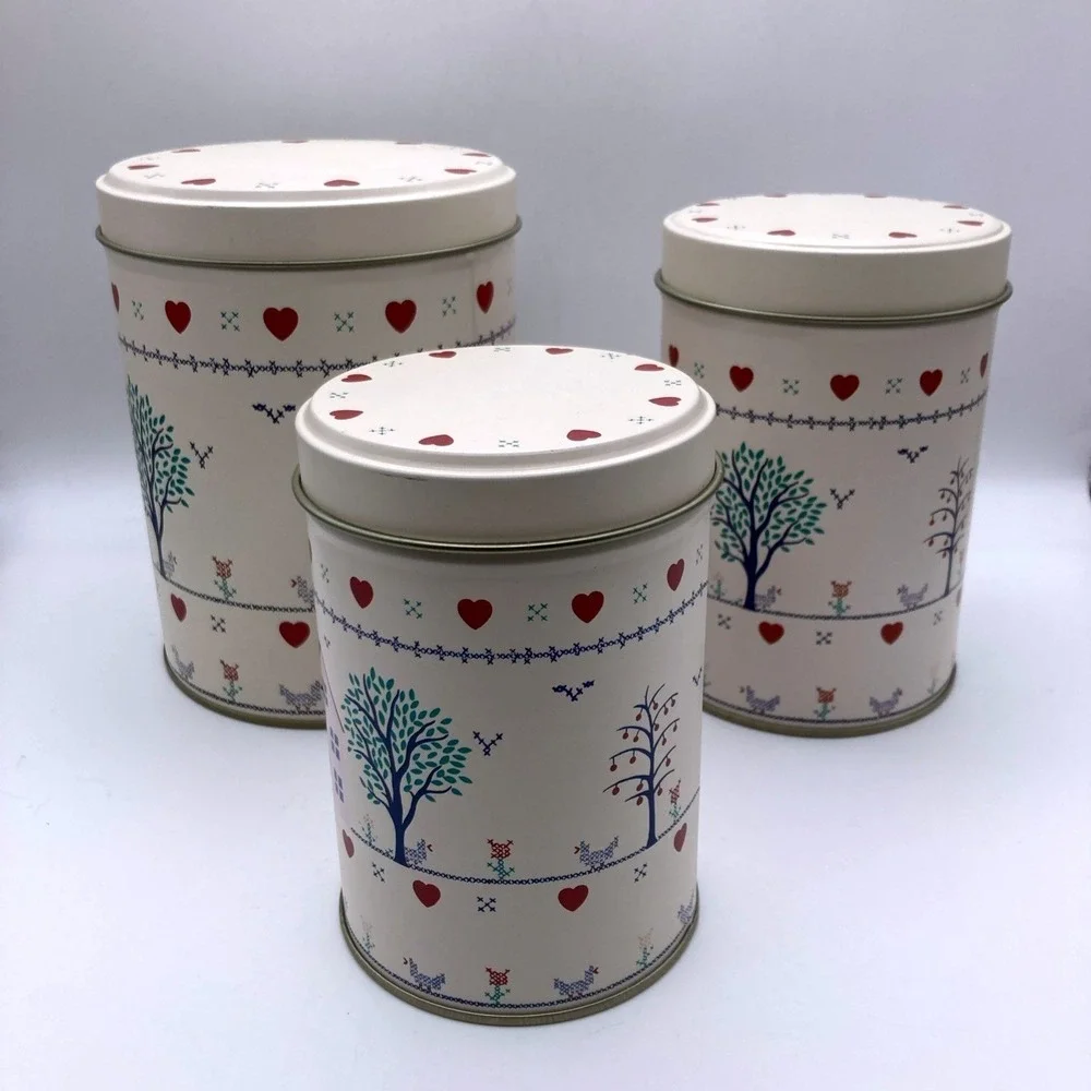 Canisters Homes Hearts & Numbers NEW Open Box Set of 3 Nesting Cottagecore